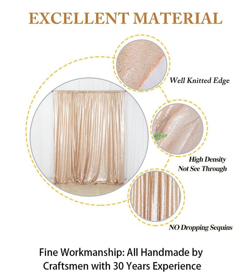 ShiDianYi 8FT x 8FT Champagne Sequin Photo Booth Backdrop, Wedding & Party Backdrop, Sparkling Photography Prop - Image 3